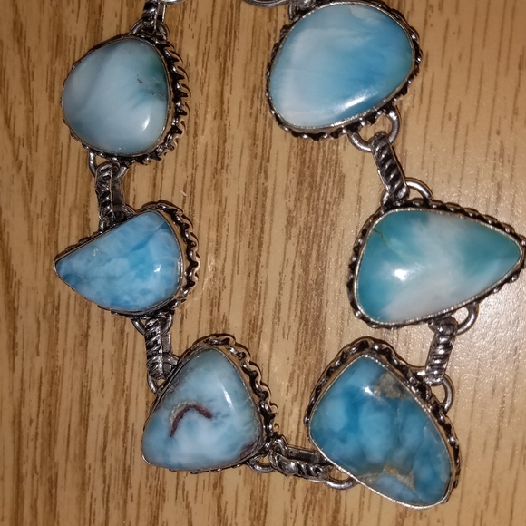 New Sterling Silver Larimar bracelet , Toggle Style - Picture 8 of 13